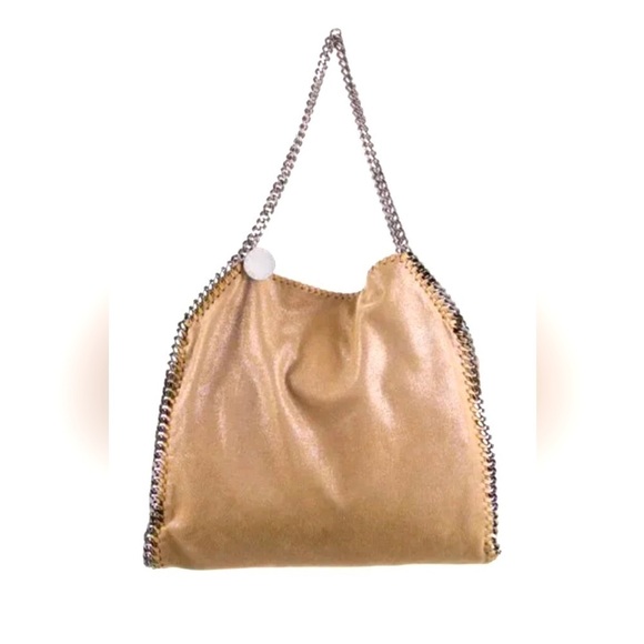 Stella McCartney Handbags - Stella McCartney Falabella Large Vegan Fold Over Tote Shaggy Deer metallic tan